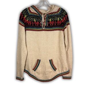 Alpaca Connection Hand Made Peru Hooded Sweater Llama Fair Isle Nordic Wool 2X